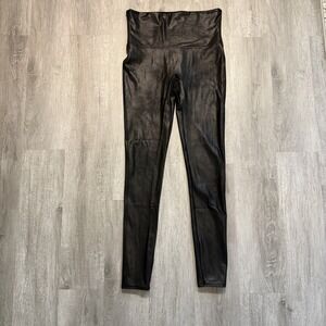 SPANX Faux Leather Leggings XL Black High Rise Tummy Control Edgy Goth‎